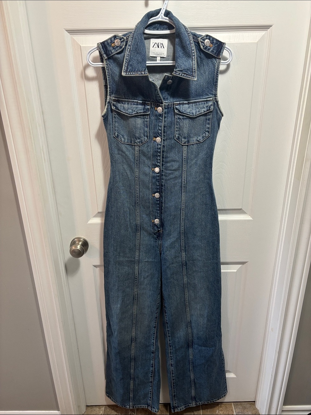Zara Denim Jumpsuit With Cut Out Back